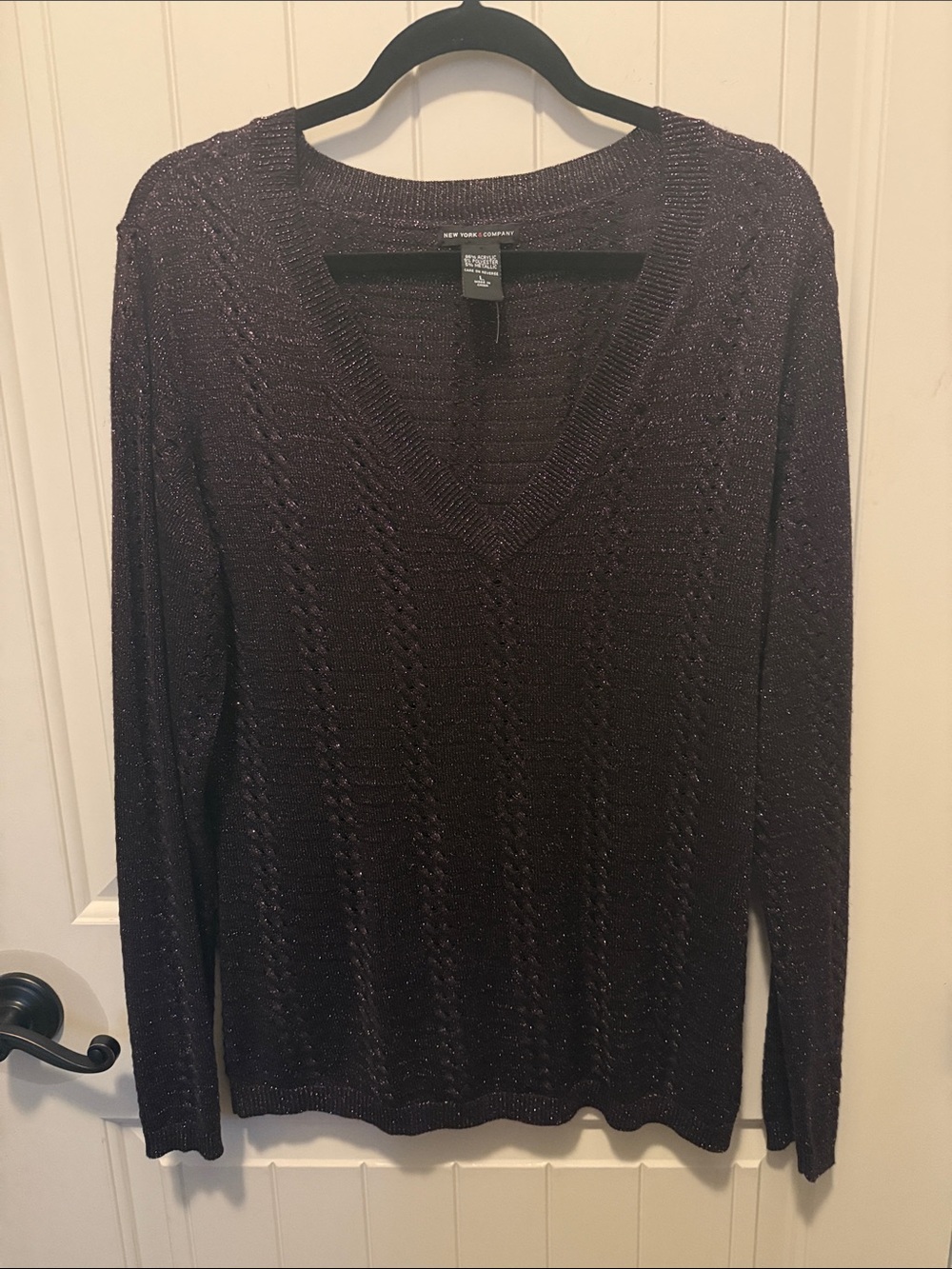 New York & Co dk purple metallic long sleeve v neck sweater